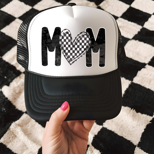 Mom Checkered Heart Hat Transfer - T3