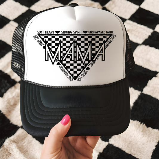 Mama Checkered Triangle Trucker Hat Print - G3