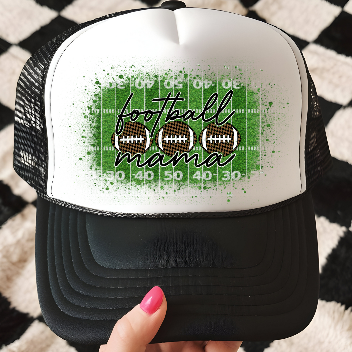 Football Mama on Field Trucker Hat Print - F10
