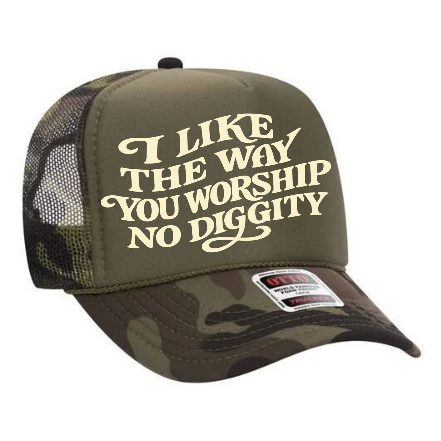 Worship, No Diggity Trucker Hat Print - F10