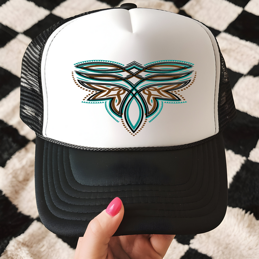 Turquoise Boot Stitch Trucker Hat Print - G17